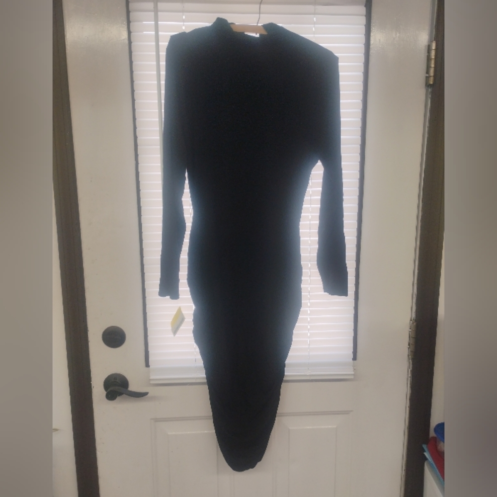 Nwt Venus Mock Neck Jumper Dress Ribbed Black Large Minimalist Gothic Elegant